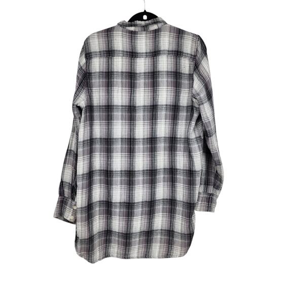 CP Shades Alden Cotton Flannel Plaid Button Down Tunic Top Black/White Large - Picture 5 of 5